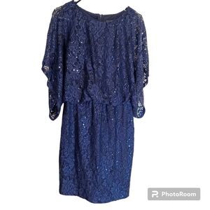 NWT Jessica Howard  Rhinestone Embellished Blue Lace Special Occasion Dress Sz 8